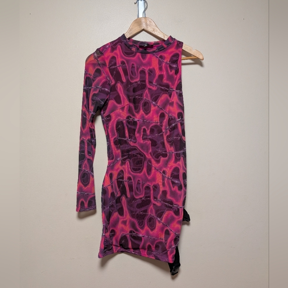 Poster Grl Pink Purple Barbed Wire Asymmetrical Buckle Dress Size M
